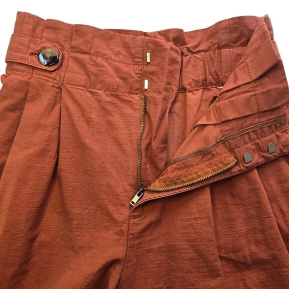 Zara Woman High-Waisted Pleated Rust Orange Tapered Pants Size S - Picture 3 of 8